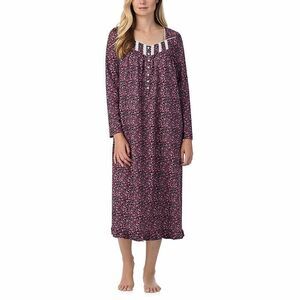 Eileen West Black Pink Ditsy Floral Nightgown Size S Cotton Knit Cottagecore